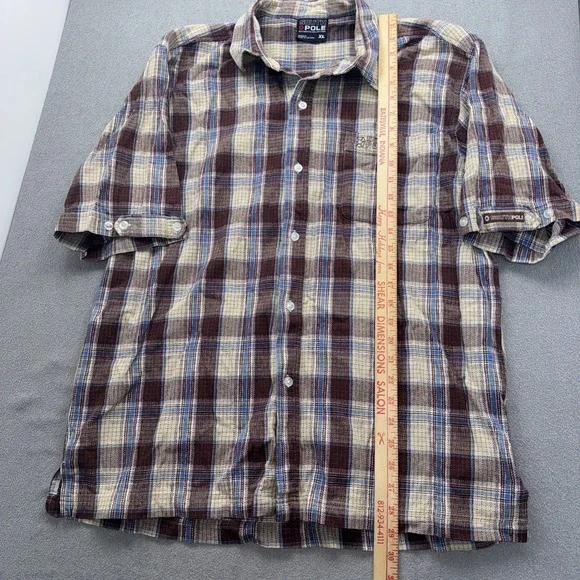 Vtg SouthPole Shirt Mens XL Brown Plaid Flannel Button Down 90s Y2K Hip Hop - Picture 7 of 9